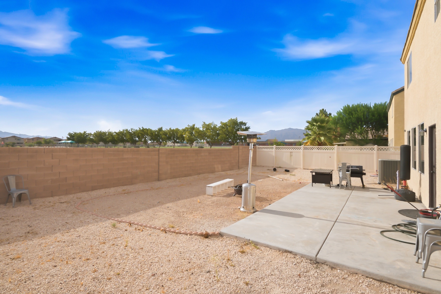 Private backyard with patio and no neighbor directly behind